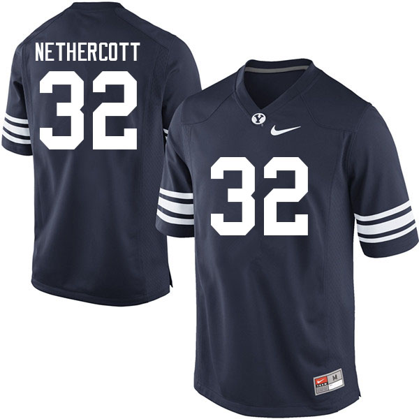 Men #32 Nick Nethercott BYU Cougars College Football Jerseys Sale-Navy